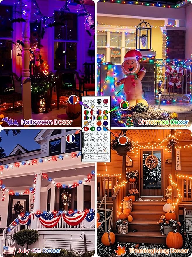 240LED Smart 4th of July String Lights App Controlled, 95FT Waterproof Red White and Blue Lights, Patriotic RGB Color Changing Twinkle Light with Remote & Timer Indoor Outdoor for Memorial Day Decor