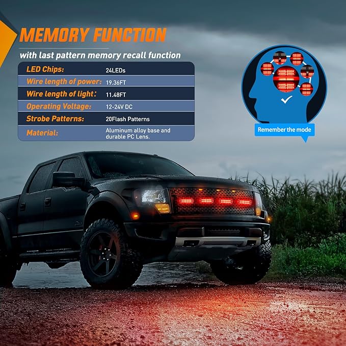 Nilight 4PCS LED Strobe lights 12V 24V Sync Feature Red 24LED Emergency Hazard Warning Lights with Controller Hard Wire or Cigarette Lighter Plug for Car Truck RVs Campers