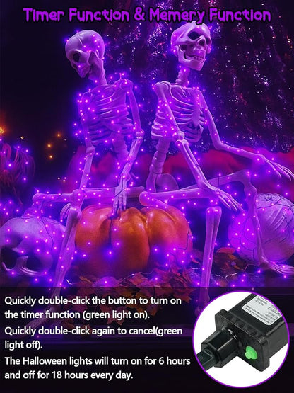 2-Pack 200 LED Extendable Halloween Lights, 66FT Purple Halloween Decorations String Lights Outdoor Indoor Tree Lights, 13 Modes Plug in Mini Fairy Lights Waterproof with Timer and Memory Function