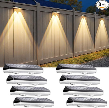 Solar Fence Lights Outdoor,3000/4500/6000K/RGB 13 Mode 8PACK Fence Lights Solar Powered High Brightness LED Lens IP65 Waterproof Solar Wall Light for Outside/Patio/Step/Backyard/Railing/Pool/Deck