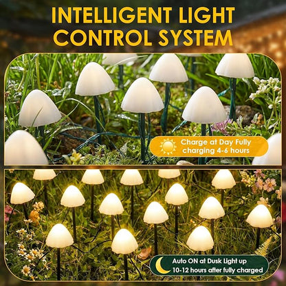 Mushroom Solar Lights for Garden Outdoor 50LED 23FT Solar Powered Garden String Lights Waterproof 8 Lighting Modes Decorative for Outside Pathway Yard Patio Lawn Mushroom Decoration