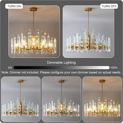 36" Luxury Gold Crystal Chandelier, 16-Light Round Modern Chandelier for Dining Room, Adjustable Chain Chandelier Pendant Light Fixture for Living Room, Bedroom, Kitchen Island, Foyer, Entryway