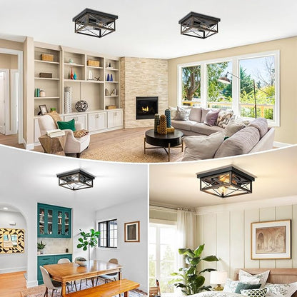 Oil Rubbed Bronze Hallway Light Fixtures Ceiling, 2-Light Farmhouse Industrial Flush Mount Ceiling Lights, 2-Pack Metal Kitchen Light Fixtures, Close to Ceiling Lights for Bedroom Living Room Entryway