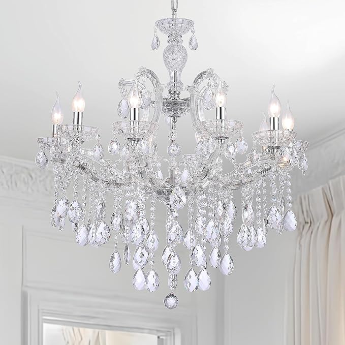 Modern Crystal Chandelier Lighting Fixture, 10 Lights Luxury Maria Theresa Chrome Chandeliers for Dining Room, Living Room, Bedroom, Kitchen Island, Foyer