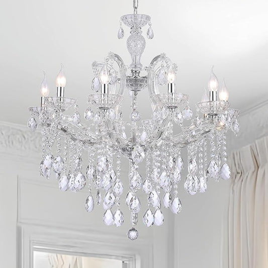 Modern Crystal Chandelier Lighting Fixture, 10 Lights Luxury Maria Theresa Chrome Chandeliers for Dining Room, Living Room, Bedroom, Kitchen Island, Foyer
