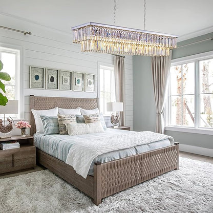 Wellmet Chrome Chandelier 57 inch, 13-Light Modern Rectangular Crystal Chandelier Ceiling Hanging, Linear Chandeliers Light Fixture for Living Room, Dining Room, Bedroom, Kitchen Island