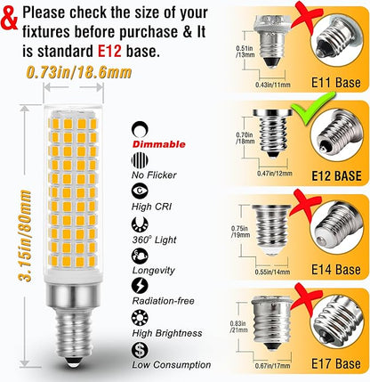 ALIDE Dimmable E12 100 Watt Equivalent LED Candelabra Bulbs C7,2700K Warm White,1000LM T6 E12 10W LED Ceil Fan Light Bulbs for Chandelier Pendant Lighting Salt Lamp,5 Pack