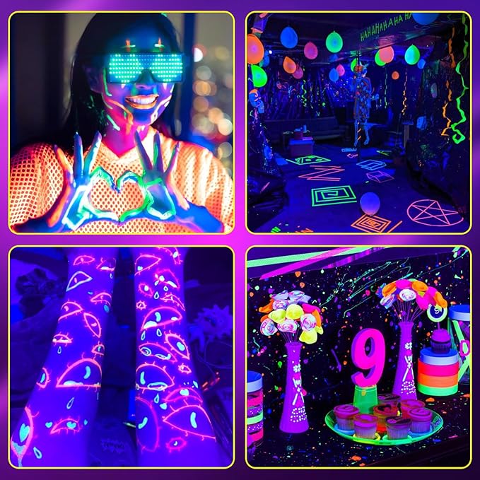 2 Pack 300W LED Black Light, IP66 Waterproof Outdoor Blacklight Flood Light Spotlight with Plug, Switch, Cord for Neon Glow Party Fluorescent Poster Body Paint Stage Lighting Halloween Decor