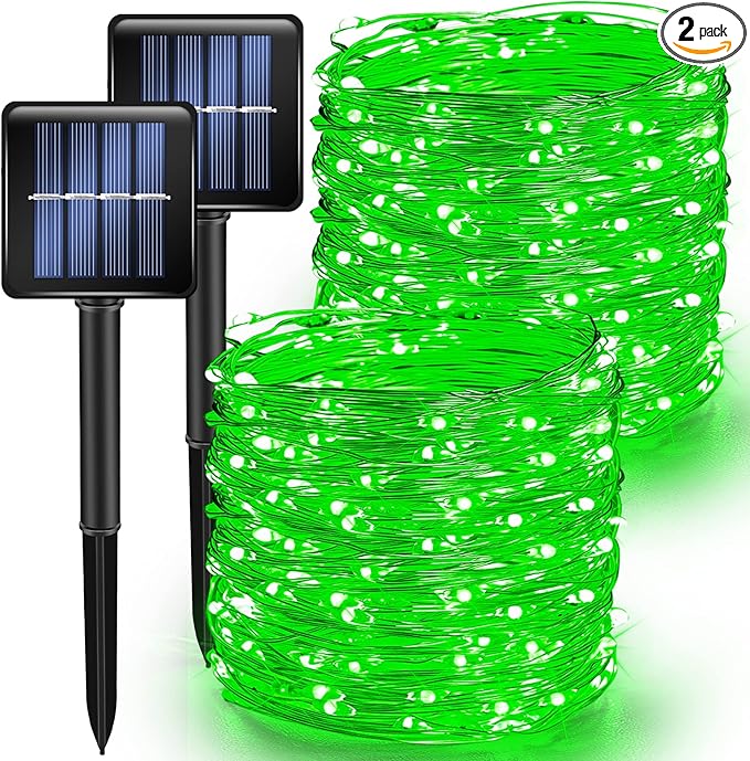 TW SHINE Green Solar String Lights Outdoor, Total 80 FT 240 LED Solar Powered Waterproof Fairy Lights 8 Modes Copper Wire Christmas St. Patrick's Day Party Tree Wedding Yard Decorations, 2 Pack