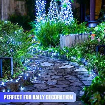 JMEXSUSS 2 Pack Solar String Lights Outdoor Waterproof, Total 400 LED 151FT Solar Christmas Lights Outdoor, 8 Modes Christmas Light for Outside Patio Yard Tree Decorations, White and Blue