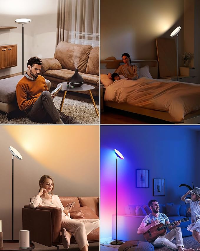 OHLUX Floor Lamps for Living Room, Bright LED Standing Lamp with Remote, Modern Color Changing Tall Lamp with Stepless Dimming, 69" Corner Floor Lamp for Bedroom, Office, RGB Black