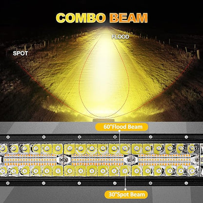 Auxbeam LED Light Bar 22 Inch 120W, 6 Modes Amber White Strobe LED Bar Dual Color Flood Spot Combo Fog Off Road Driving Work Light with 10FT Wiring Harness for Truck Boat Tractor ATV UTV Jeep Pickup