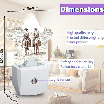 Energy Efficient Nightlights Plug In Wall, Western Cowboys Night Light for Kids Bedroom Decorative, Vintage Rustic Farmhouse Dusk-To-Dawn Sensor Sleep Friendly Lamp for Nursery Bathroom Basement