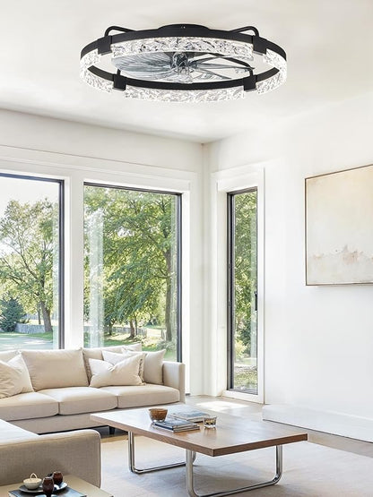ZMISHIBO Ceiling Fans with Lights and Remote, 24 Inch Flush Mount Fan Light, 6 Speeds, 3CCT, Dimmable, Low Profile Ceiling Fan, Modern Ceiling Fan with Light for Bedroom and Living Room, Black