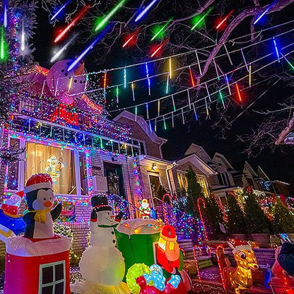 Purtuemy Meteor Shower Lights Outdoor: 40 Tube(Equivalent to 5 Sets of 8-Tubes) Christmas Lights - Waterproof Christmas Halloween Decorations for Yard Outside Tree Roof, Multicolor