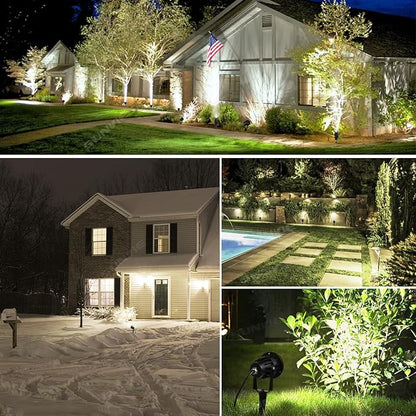 SUNVIE LED Outdoor Spotlight 12W Landscape Lighting 120V AC Waterproof Landscape Lights Spot Lights for Yard with Spiked Stake Warm White Flag Light Garden Decorative Lamp with US 3-Plug in (6 Pack)