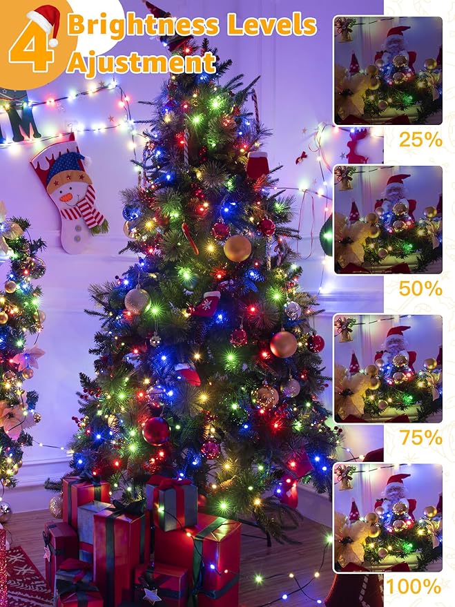 BrightChristmas 600 LED 196 FT Christmas Lights, Waterproof Outdoor String Lights with Remote and Timer, Christmas Tree Lights with 8 Modes Dimmable, Fairy Lights for Holiday Decor (Multicolor)