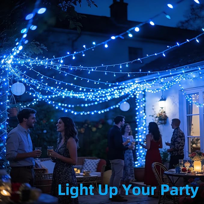 1500 LED 470FT Blue Birthday Party Decorations String Lights with 12 Modes Timer Dimmable, Waterproof Green Wire Christmas Lights Outdoor, Plug in Fairy Lights for Wedding, Ocean Party, Xmas Decor