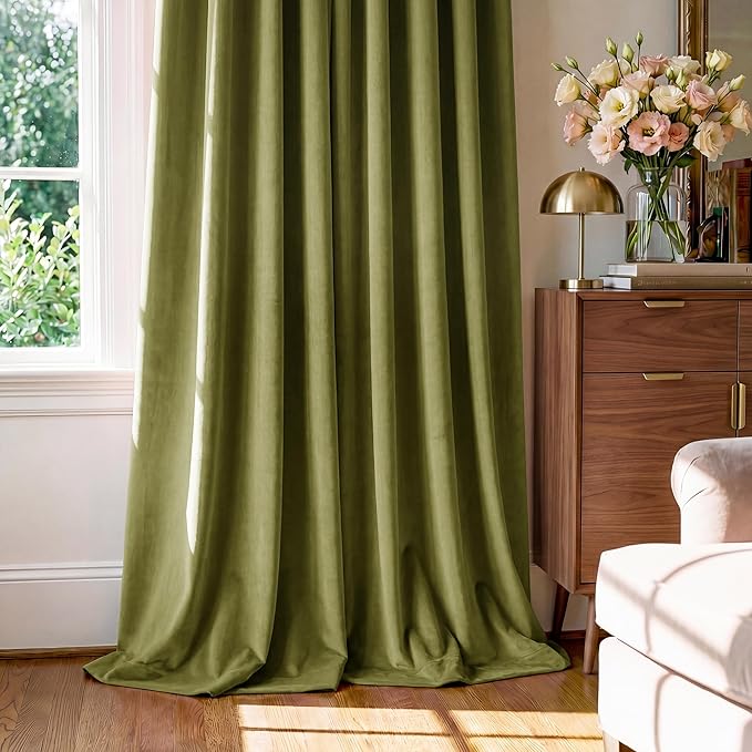 StangH Olive Green Polyester Curtains for Bedroom Room Darkening Thermal Insulated Window Drapes Super Soft Luxury Home Decoration for Living Room Nursery Kids, W52 x L84, 2 Panels