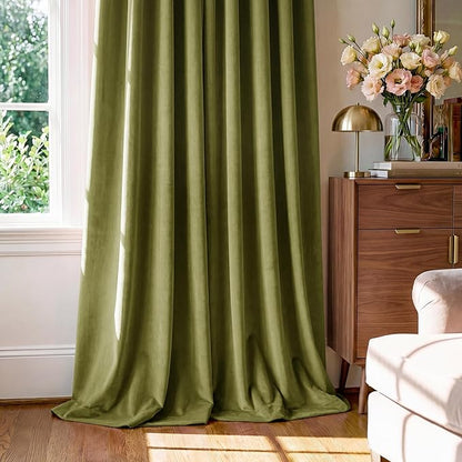 StangH Olive Green Polyester Curtains for Bedroom Room Darkening Thermal Insulated Window Drapes Super Soft Luxury Home Decoration for Living Room Nursery Kids, W52 x L84, 2 Panels