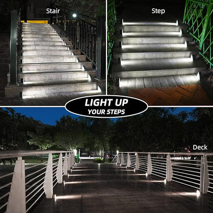 NIORSUN Solar Step Lights,12 Pack Cool White Solar Stair Lights Outdoor Waterproof IP67 Auto On Off,Solar Lights for Steps,Stair,Patio,Yard,Porch,Front Door,Sidewalk,Deck Decor