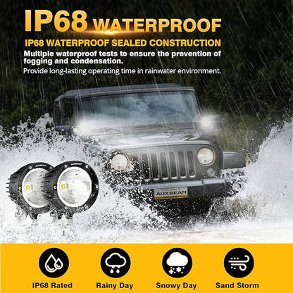 Auxbeam C4 Series LED Pod Lights Spot Beam, 4 Inch 72W Round Off-Road Lights Bumper Spotlights, A-Pillar Fog Automotive Offroad Lighting for Truck Jeep ATV Motorcycle, Pair