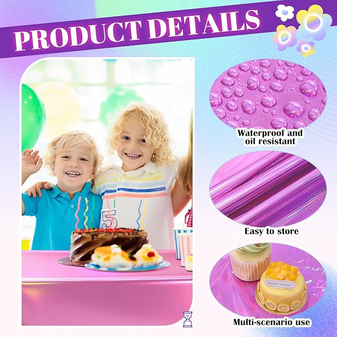 Oudain 3 Pcs Kpop Theme Party Purple & Pink & Silver Iridescent Party Tablecloth 54 x 108 Inch Plastic Rectangle Tablecloth Waterproof Table Cover for Kpop Theme Birthday Decoration