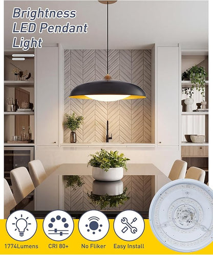 kudos 21 Inch Large LED Large Pendant Light, Black and Gold Dome Metal Pendant Light with Acrylic Shade, Farmhouse Pendant Light with Adjustable Cord,5CCT, Kitchen Bar Study Room, KDPL02-BK-L