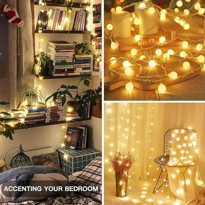 suddus Globe String Lights, 100 Led String Lights Plug in, Indoor Fairy Lights for Classroom, Backyard, Patio, Garden, Party, Bedroom, Living Room,Wall, Warm White