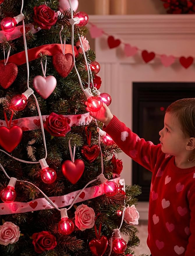 50Ft G40 LED Valentine's Day String Lights Outdoor, Valentines Decorations Lights with 27 Red Shatterproof Globe Bulbs, Hanging Patio Lights for Outside Wedding Backyard Porch Roofline, White Wire