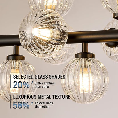 16-Light Globe Sputnik Chandelier, Linear Dining Room Light Fixture Over Table, Mid Century Modern Black Chandeliers for Dining Living Room, Kitchen Island Lighting (Clear Bubble, 40 Inch)