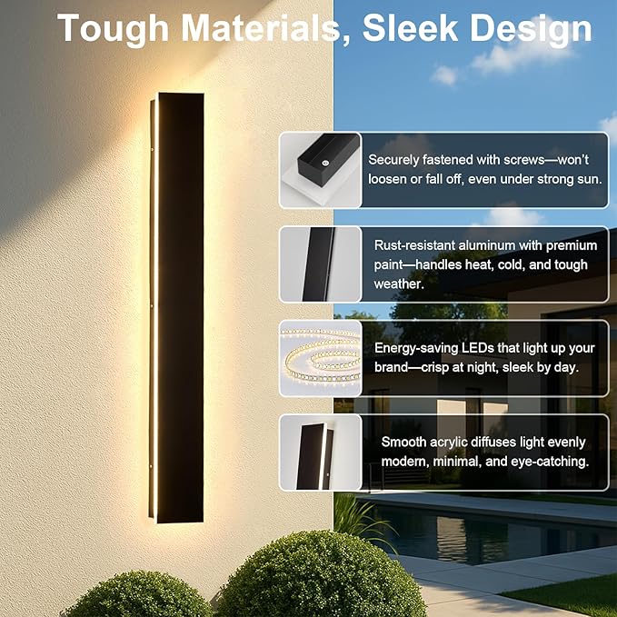 Modern Outdoor Wall Lights - 2pack 59inch 3000K Black Exterior Light Fixtures Wall, Porch Lights Outdoor Wall Sconce, Patio Long Strip Wall Light Fixtur Outside for Garage, House(4.72 Inch Wide)