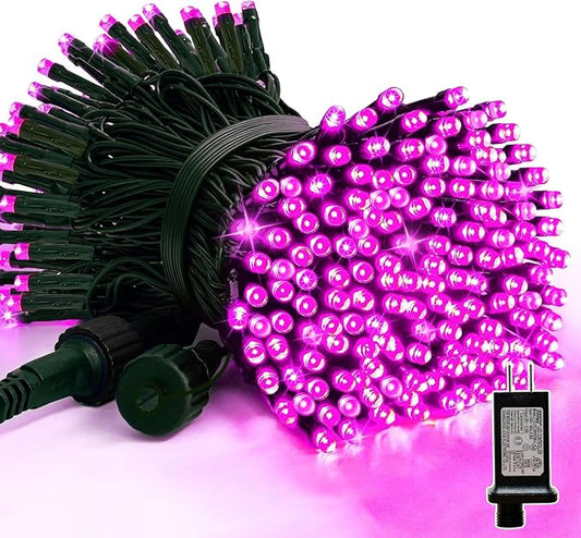LAMPHOME 66ft Christmas Decorative Mini Lights,200 LED Transparent Wire Fairy Starry String Lights Plug in, 16 Lighting Modes, for Indoor Outdoor Xmas Tree Wedding Party Decoration (Pink)