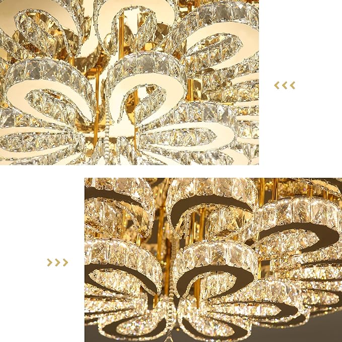 40'' Modern Chandeliers for Living Room Crystal Large Chandelier Ceiling Light Fixture LED Dimmable with Remote Pendant Lighting Flush Mount Lighting for Dining Room Bedroom Gold