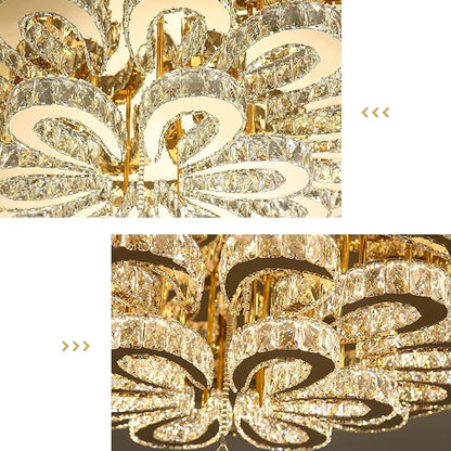 40'' Modern Chandeliers for Living Room Crystal Large Chandelier Ceiling Light Fixture LED Dimmable with Remote Pendant Lighting Flush Mount Lighting for Dining Room Bedroom Gold