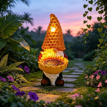 Solar Garden Gnome with LED Lights - Sunflower Garden Gnomes Outdoor, Gnomes Decorations for Yard, Patio, Lawn - Gift for Mom, Grandma, Gnome Gifts for Women, Garden Lovers