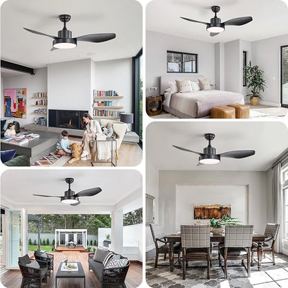 Sofucor 48 Inch Ceiling Fan with Lights Flush Mount Modern Outdoor Ceiling Fans with Remote,3 CCT Dimmable Quiet DC Motor & Timer for Patio/Bedroom/Farmhouse/Indoor (Black, 48 Inch/Smart Control)