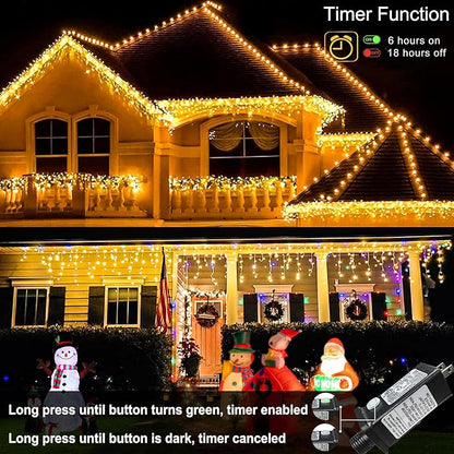 Warm White Christmas Lights Outdoor - 99ft 1216 LED 8 Modes Hanging Dripping Icicle String Lights with 228 Drops, Plug in Waterproof Timer Memory for House Home Holiday Yard Wedding Party Indoor