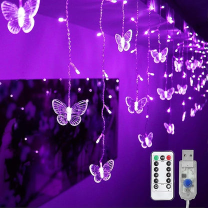 Butterfly Curtain Lights, 13ft 96 LED USB Window Fairy Lights 16 Butterflies 8 Modes Firefly Twinkle Timer String Lights with Remote for Room Bedroom Wall Ceiling Party Wedding Christmas