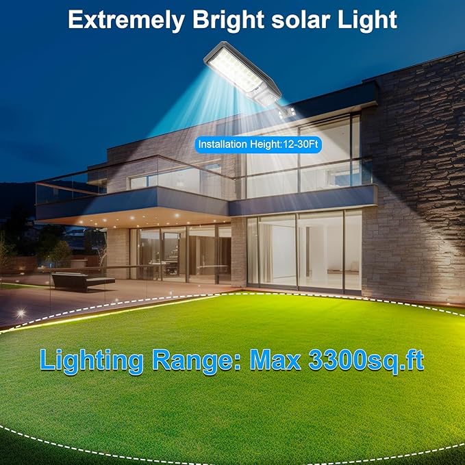 9500W Solar Street Light Outdoor Waterproof, 250000LM Large Commercial Light Solar Powered Dusk to Dawn LED Security Flood Lights with Remote/Motion Sensor, IP67 for Parking Lot/Garden/Yard