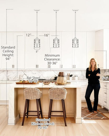 Beionxii Pendant Lights Kitchen Island, Brushed Gold Modern Kitchen Pendant Lighting Over Island, Farmhouse Industrial Cage Hanging Lighting with Clear Glass for Sink, Dining Room, BX-PL07BG