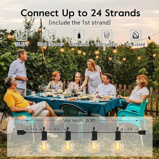 Brightown (2 Pack Outdoor String Lights - Globe Patio Lights 35 Ft with 30 G40 Shatterproof Bulbs, Waterproof Connectable Commercial Hanging Light for Backyard Bistro Porch Cafe Deck