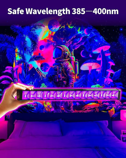 42W Black Light Bar for Glow Party, Blacklights with 6ft Cord, Plug, and Switch for Glow Party, Stage Lighting, Neon Party, Halloween Decorations, 2 Pack