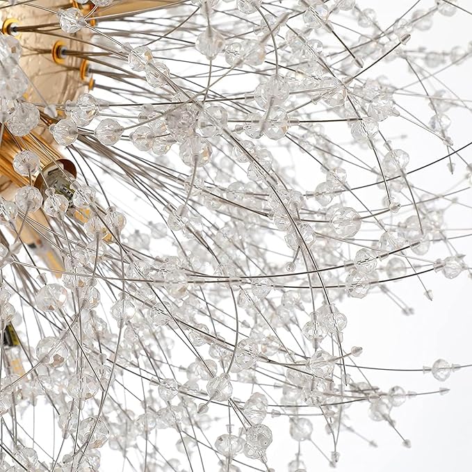 Firework Crystal Chandeliers, 12 Lights Modern Sputnik Chandelier, Gold Dandelion Pendant Light Fixture for Kitchen Island Dining Room Bedroom