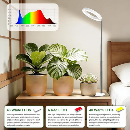 Hywyimlait 6.3" Indoor Plant Growth Lights, Full Spectrum Plant Growing Lights, 8.2"-37.4" Height Adjustable Desk Grow Lamp with Base and Ground Stake, Auto Timer 4/8/12/18H, 3 Light Modes, 10 Dimming