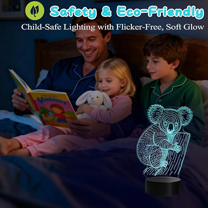 Koala Night Light, Koala Gifts, 3D Illusion Lamp with Remote Control, 16 RGB Colors, 4 Flashing Modes, Timer, Dimmable, Cute Animal for Decor for Holiday Birthday Christmas