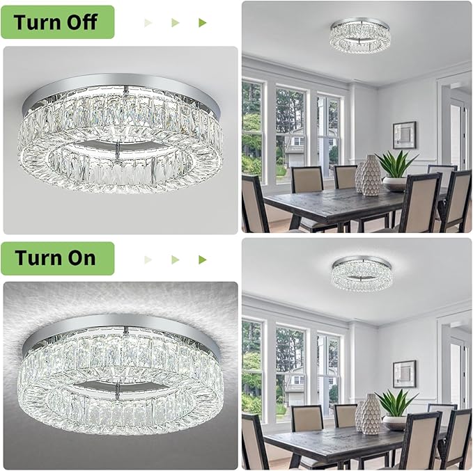 HOPGGIE 18 Inch Crystal Chandelier LED Ceiling Light Flush Mount Ceiling Light Fixtures Luxury Large Chandelier Light for Living Room Bedroom Dining Room Closet (Cool White)