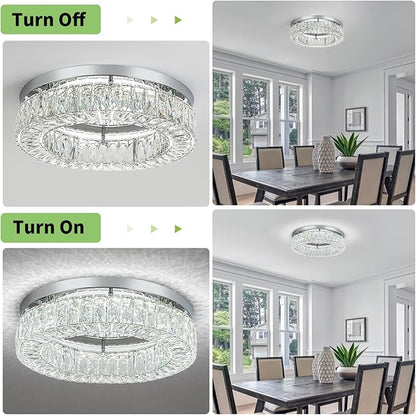 HOPGGIE 18" Dimmable Chandelier with Remote Control LED Ceiling Light Flush Mount Ceiling Light Fixtures Large Crystal Chandeliers Light for Living Room Bedroom Dining Room (dimmable)