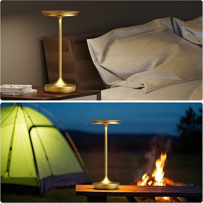 LED Cordless Table Lamps Rechargeable - Outdoor 6000mAh Battery Operated Portable Tables Light 3 Color Stepless Dimming Lamp with Memory Function for Patio Restaurant Dining Gold
