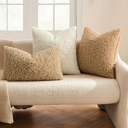 MIULEE Pack of 2 Throw Pillow Covers 20x20 Inch Neutral Camel Faux Fur Decorative Sherpa Pillow Covers Fuzzy Accent Soft Sheepskin Fleece Cushion Cases for Boho Home Decor Couch Living Room Bed
